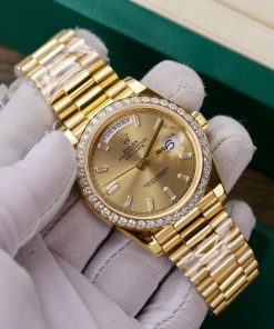 Rolex Day-Date 228235 18K Gold Wrapped and Moissanite Replica Watches GM 40mm (10)
