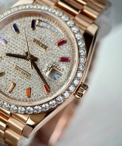 Rolex Day-Date Custom Moissanite Diamonds 18K Rose Gold Wrapped GM Factory 40mm (7)