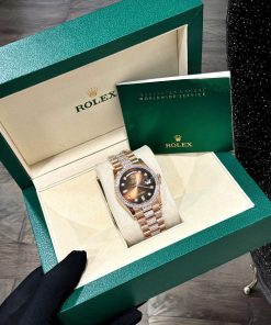 Rolex Day-Date Dial Chocolate Replica Watch Gold Wrapped Moissanite Diamonds 36mm (2)