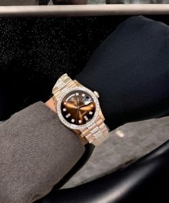 Rolex Day-Date Dial Chocolate Replica Watch Gold Wrapped Moissanite Diamonds 36mm (2)