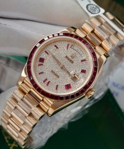 Rolex Day-Date Gold Wrapped Red Ruby and Moissanite Diamonds GM Factory (6)