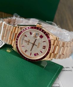 Rolex Day-Date Gold Wrapped Red Ruby and Moissanite Diamonds GM Factory (6)