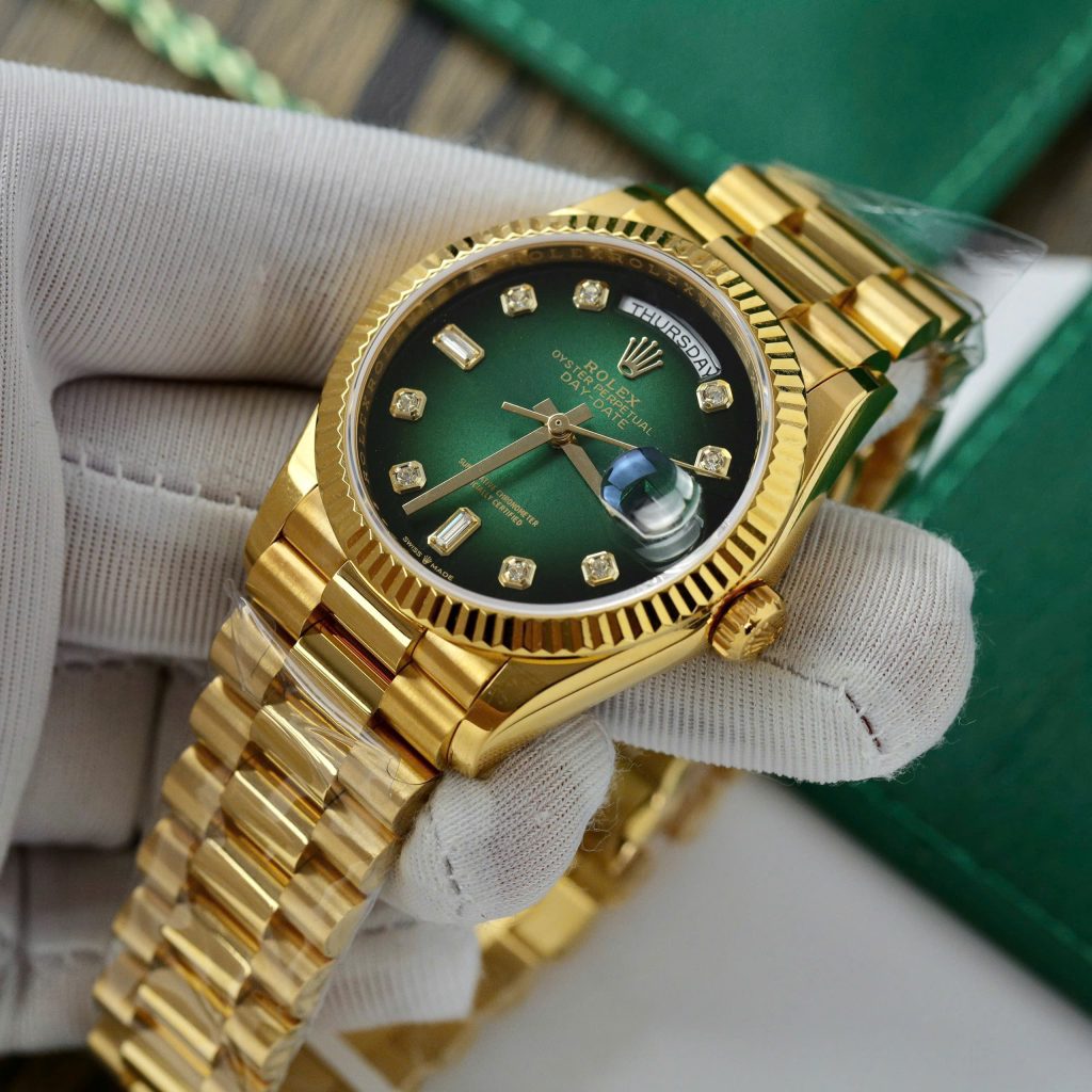 Rolex Day-Date Green Ombre Gold Wrapped Best Replica Watch 36mm (1)