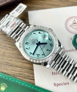 Rolex Day-Date Ice Blue Arabic Dial Custom Moissanite Diamonds Bezel GMF 40mm (2)