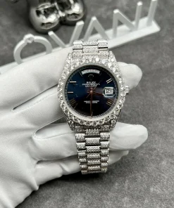 Rolex Day-Date Iced Out & 18K White Gold Best Replica 40mm (2)