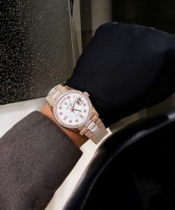 Rolex Day-Date Meteorite Dial Replica Watch Gold Wrapped Moissanite Diamonds 36mm (2)