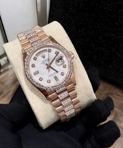 Rolex Day-Date Meteorite Dial Replica Watch Gold Wrapped Moissanite Diamonds 36mm (2)