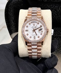 Rolex Day-Date Meteorite Dial Replica Watch Gold Wrapped Moissanite Diamonds 36mm (2)