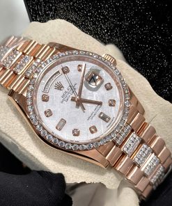 Rolex Day-Date Meteorite Dial Replica Watch Gold Wrapped Moissanite Diamonds 36mm (2)