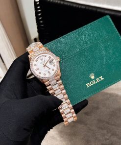 Rolex Day-Date Meteorite Dial Replica Watch Gold Wrapped Moissanite Diamonds 36mm (2)