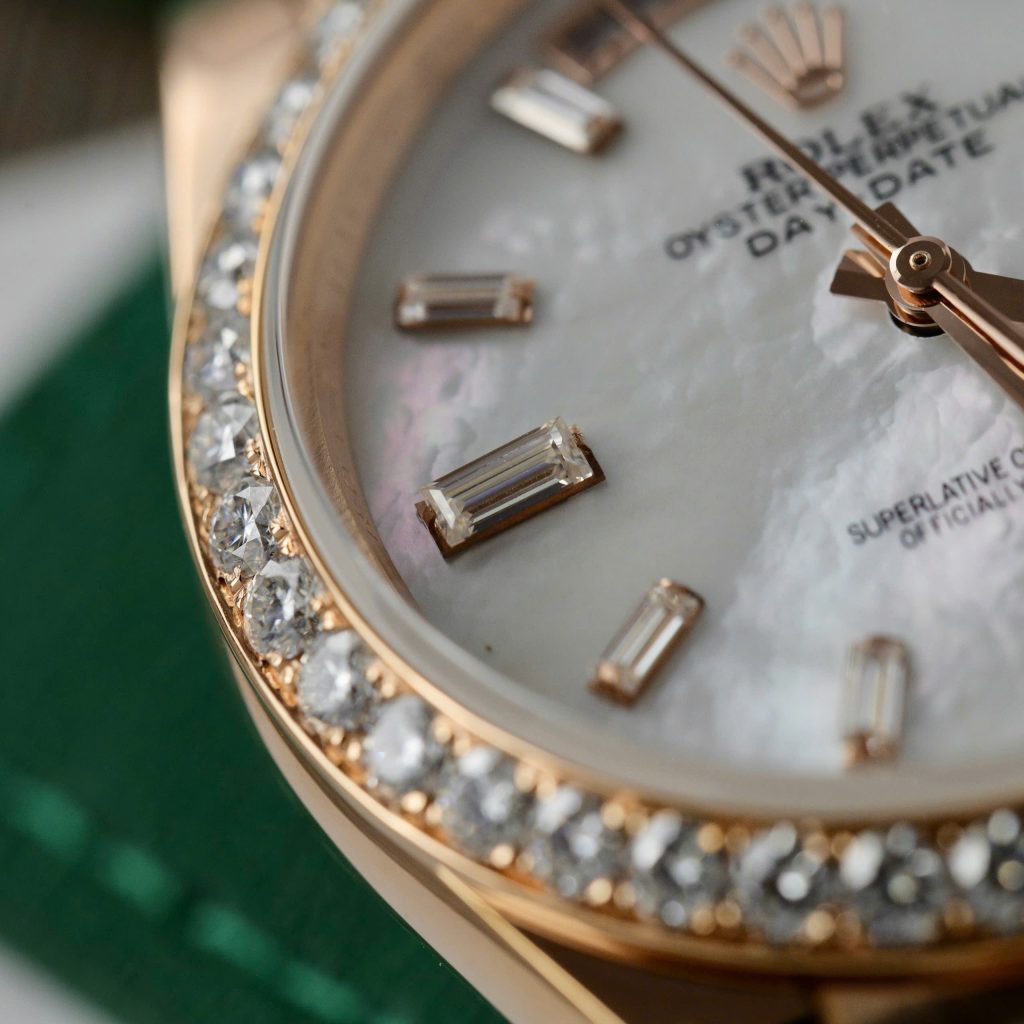 Rolex Day-Date Mother Of Pearl Dial Customs Moissanite Diamonds GMF 40mm