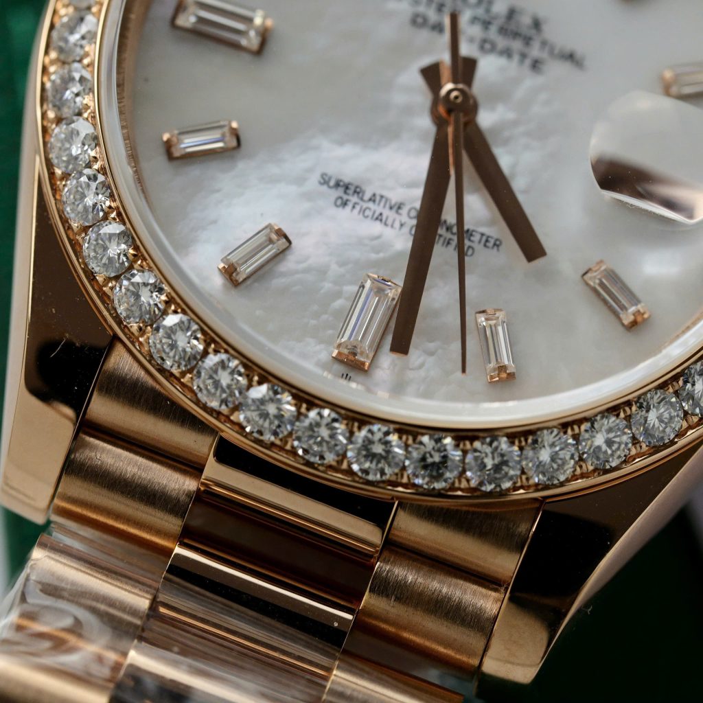 Rolex Day-Date Mother Of Pearl Dial Customs Moissanite Diamonds GMF 40mm