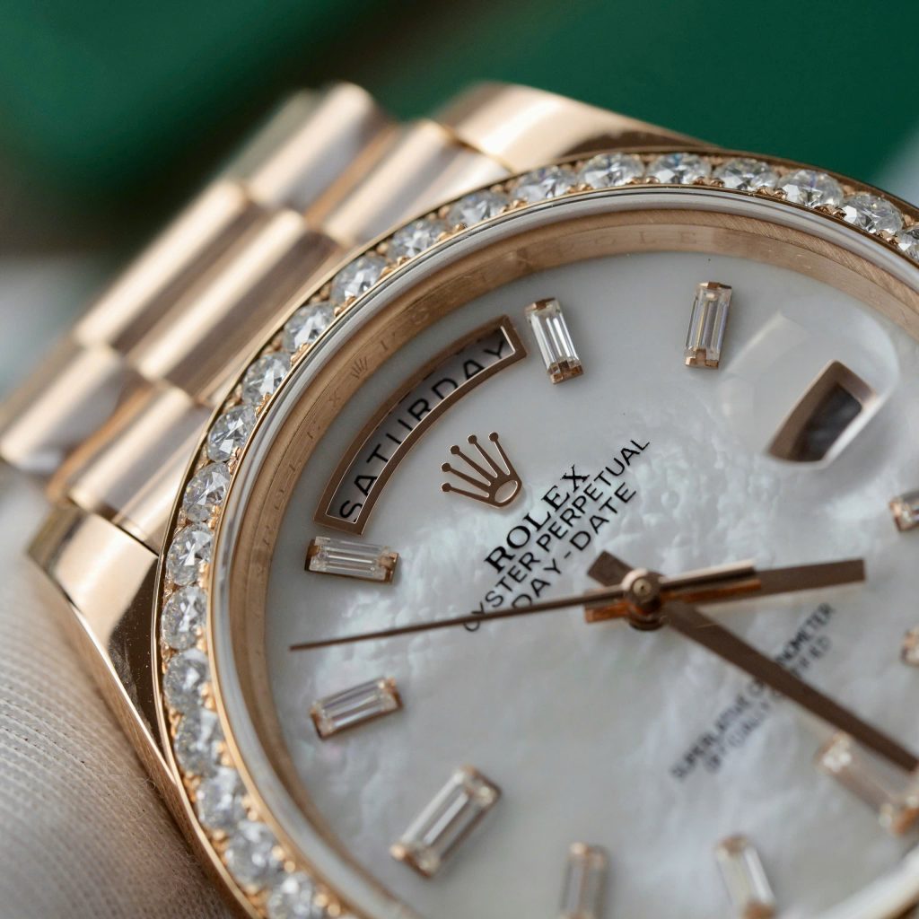 Rolex Day-Date Mother Of Pearl Dial Customs Moissanite Diamonds GMF 40mm