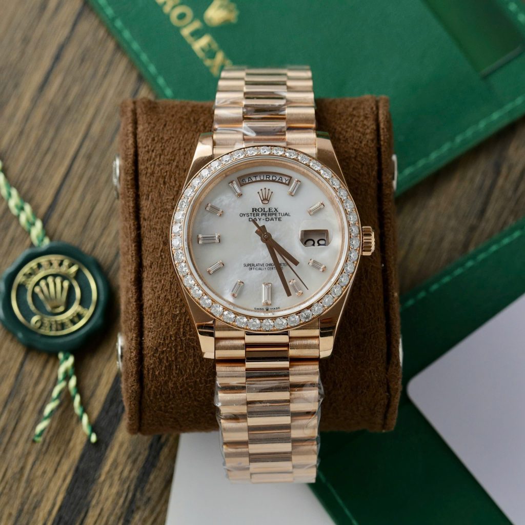 Rolex Day-Date Mother Of Pearl Dial Customs Moissanite Diamonds GMF 40mm
