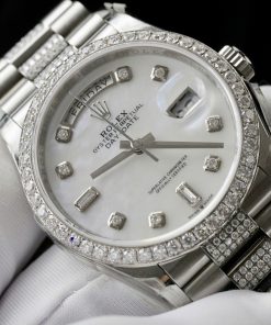 Rolex Day-Date Mother Of Pearl Dial Replica Watch Moissanite Diamonds Custom 36mm (2)