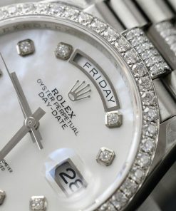 Rolex Day-Date Mother Of Pearl Dial Replica Watch Moissanite Diamonds Custom 36mm (2)