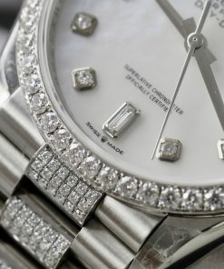 Rolex Day-Date Mother Of Pearl Dial Replica Watch Moissanite Diamonds Custom 36mm (2)