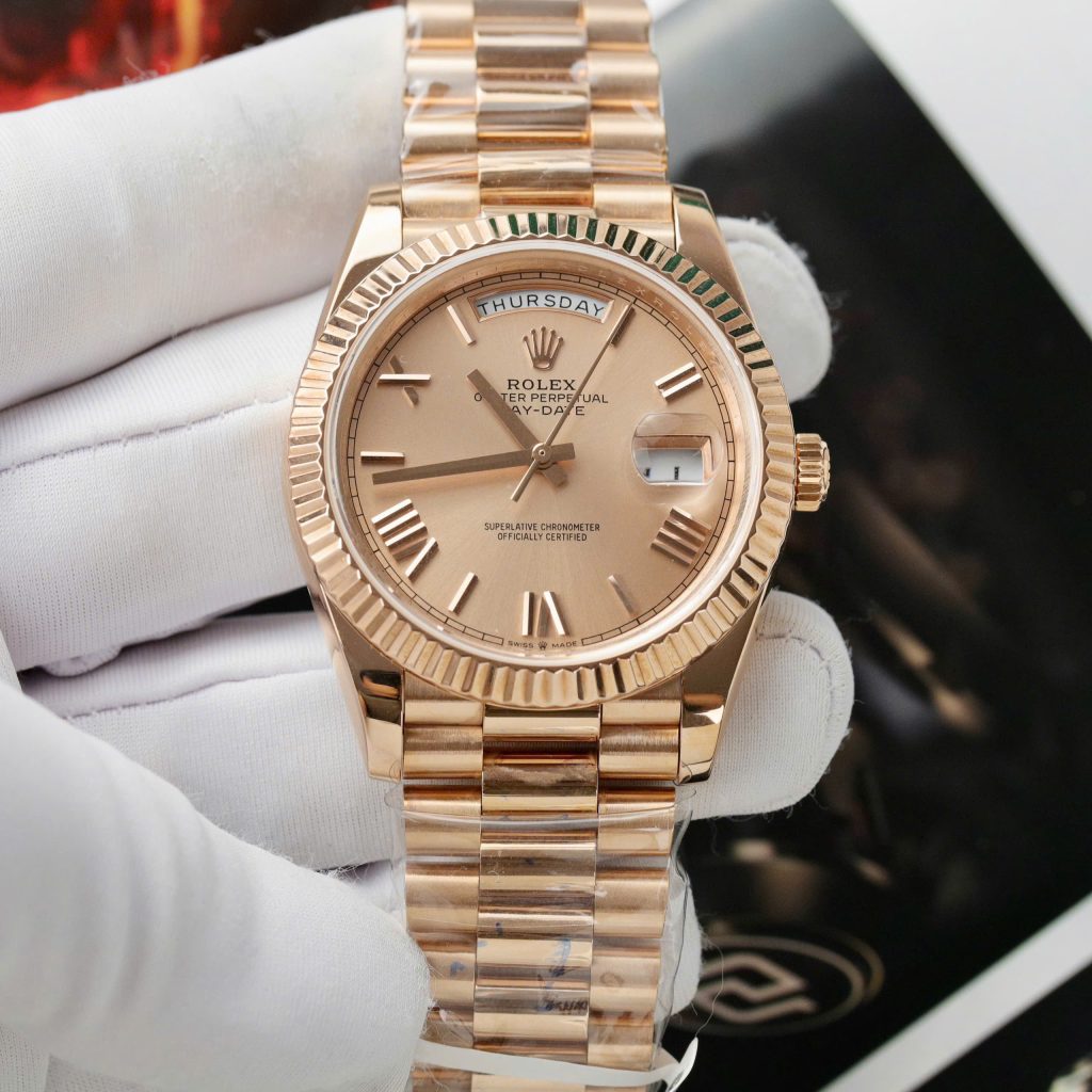 Rolex Day-Date Replica 11 Watch Pink Dial Gold Wrapped GM Factory 40mm (2)
