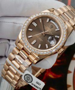 Rolex Day-Date Replica Watch Gold Wrapped Moissanite Diamonds Chocolate Dial GMF 40mm (10)