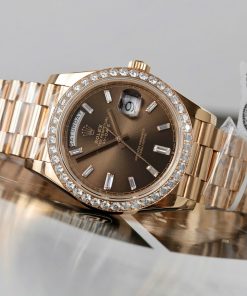 Rolex Day-Date Replica Watch Gold Wrapped Moissanite Diamonds Chocolate Dial GMF 40mm (10)