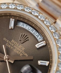 Rolex Day-Date Replica Watch Gold Wrapped Moissanite Diamonds Chocolate Dial GMF 40mm (10)
