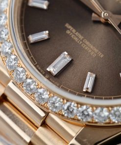 Rolex Day-Date Replica Watch Gold Wrapped Moissanite Diamonds Chocolate Dial GMF 40mm (10)