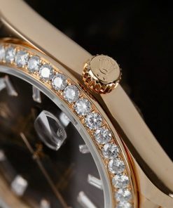 Rolex Day-Date Replica Watch Gold Wrapped Moissanite Diamonds Chocolate Dial GMF 40mm (10)