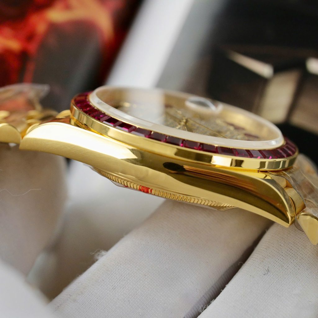 Rolex Day-Date Replica Watch Gold Wrapped Ruby + Moissanite Diamonds Custom GMF 40mm (2)