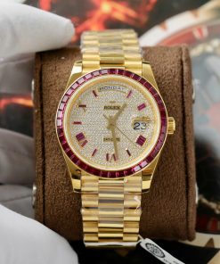 Rolex Day-Date Replica Watch Gold Wrapped Ruby + Moissanite Diamonds Custom GMF 40mm (2)