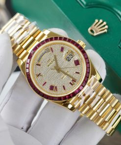 Rolex Day-Date Replica Watch Gold Wrapped Ruby + Moissanite Diamonds Custom GMF 40mm (2)