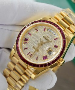 Rolex Day-Date Replica Watch Gold Wrapped Ruby + Moissanite Diamonds Custom GMF 40mm (2)