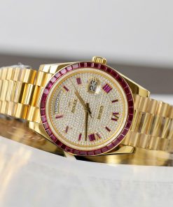 Rolex Day-Date Replica Watch Gold Wrapped Ruby + Moissanite Diamonds Custom GMF 40mm (2)