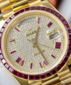 Rolex Day-Date Replica Watch Gold Wrapped Ruby + Moissanite Diamonds Custom GMF 40mm (2)