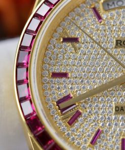 Rolex Day-Date Replica Watch Gold Wrapped Ruby + Moissanite Diamonds Custom GMF 40mm (2)