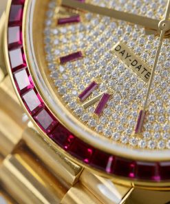Rolex Day-Date Replica Watch Gold Wrapped Ruby + Moissanite Diamonds Custom GMF 40mm (2)