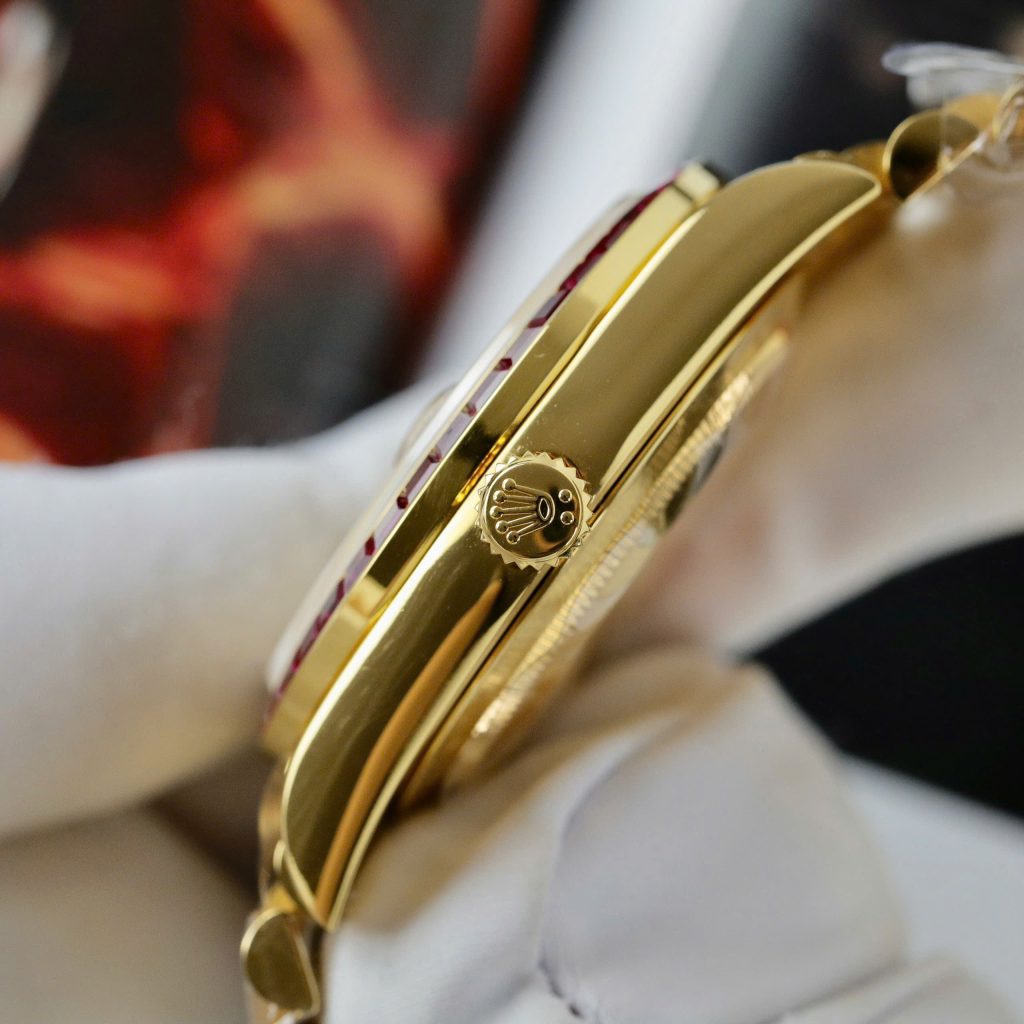 Rolex Day-Date Replica Watch Gold Wrapped Ruby + Moissanite Diamonds Custom GMF 40mm (2)