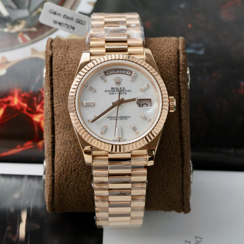 Rolex Day-Date Rose Gold Wrapped Customs Mother Of Pearl Dial & Moissanite GM V3 40mm (14)