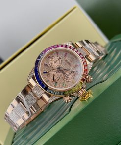 Rolex Daytona Rainbow Custom Full Diamonds & Synthentic Sapphire Ruby Gold Wrapped