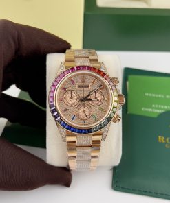 Rolex Daytona Rainbow Custom Full Diamonds & Synthentic Sapphire Ruby Gold Wrapped