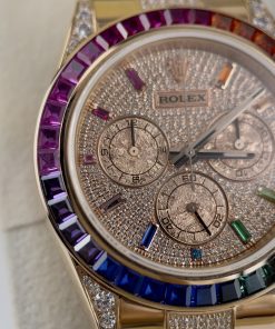 Rolex Daytona Rainbow Custom Full Diamonds & Synthentic Sapphire Ruby Gold Wrapped