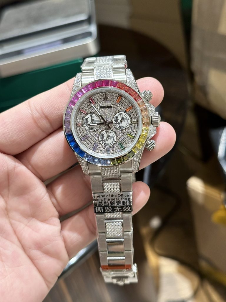 Rolex Daytona Rainbow Full Diamonds Fake Watches 40mm (5)