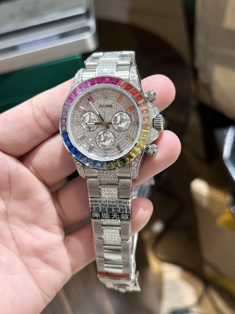 Rolex Daytona Rainbow Full Diamonds Fake Watches 40mm (5)