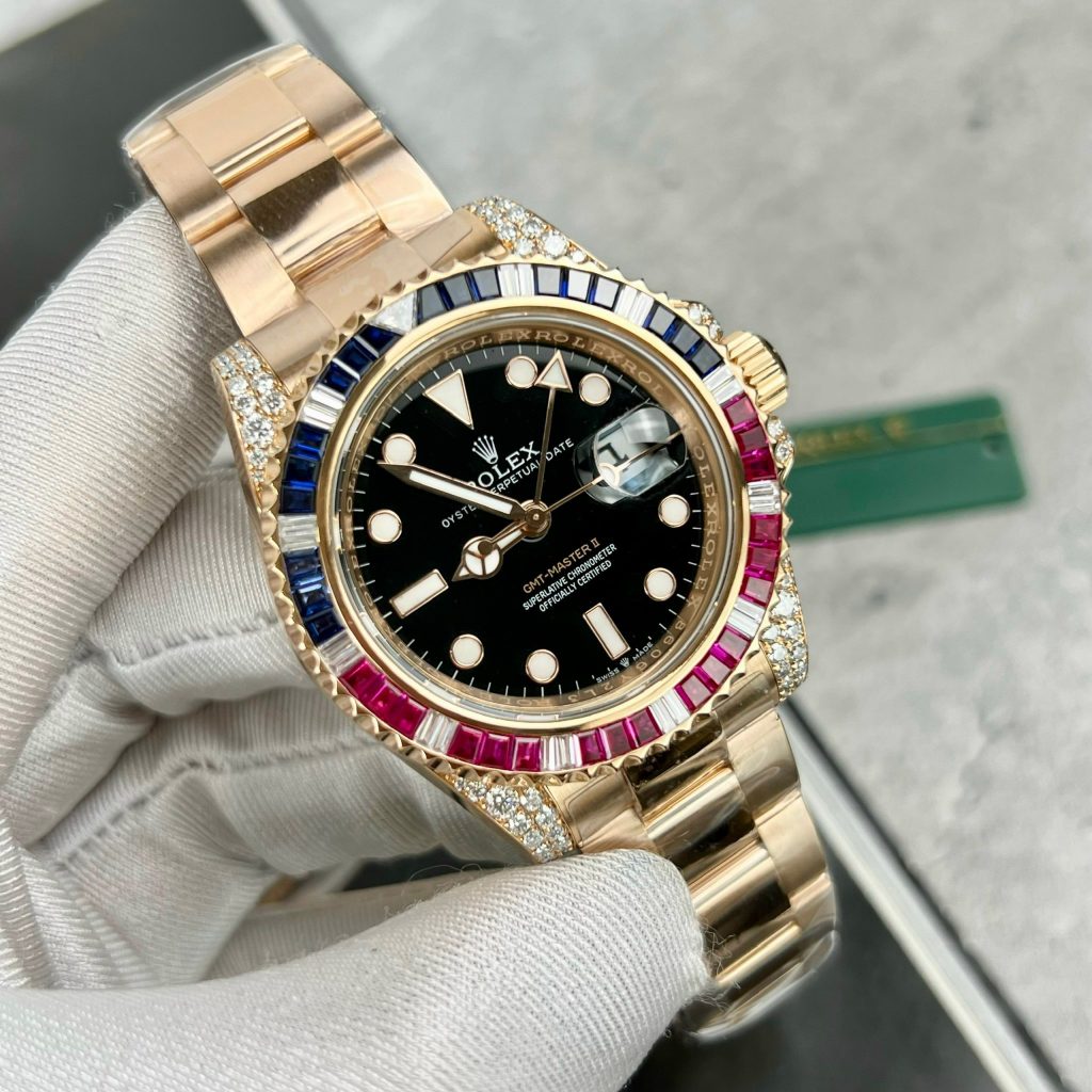 Rolex GMT-Master II 126755 SARU 18K Gold Wrapped Custom Moissanite Sapphire 41mm (11)