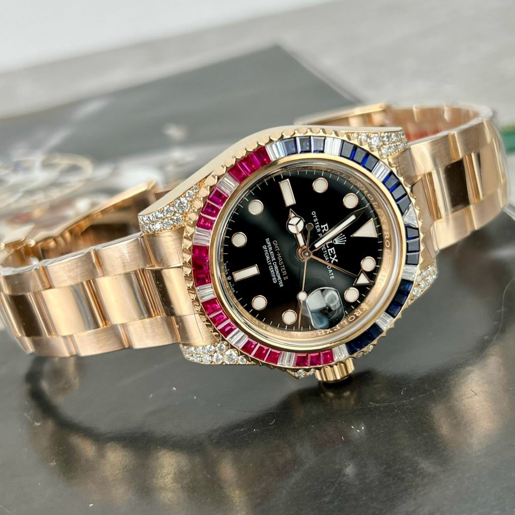 Rolex GMT-Master II 126755 SARU 18K Gold Wrapped Custom Moissanite Sapphire 41mm (11)