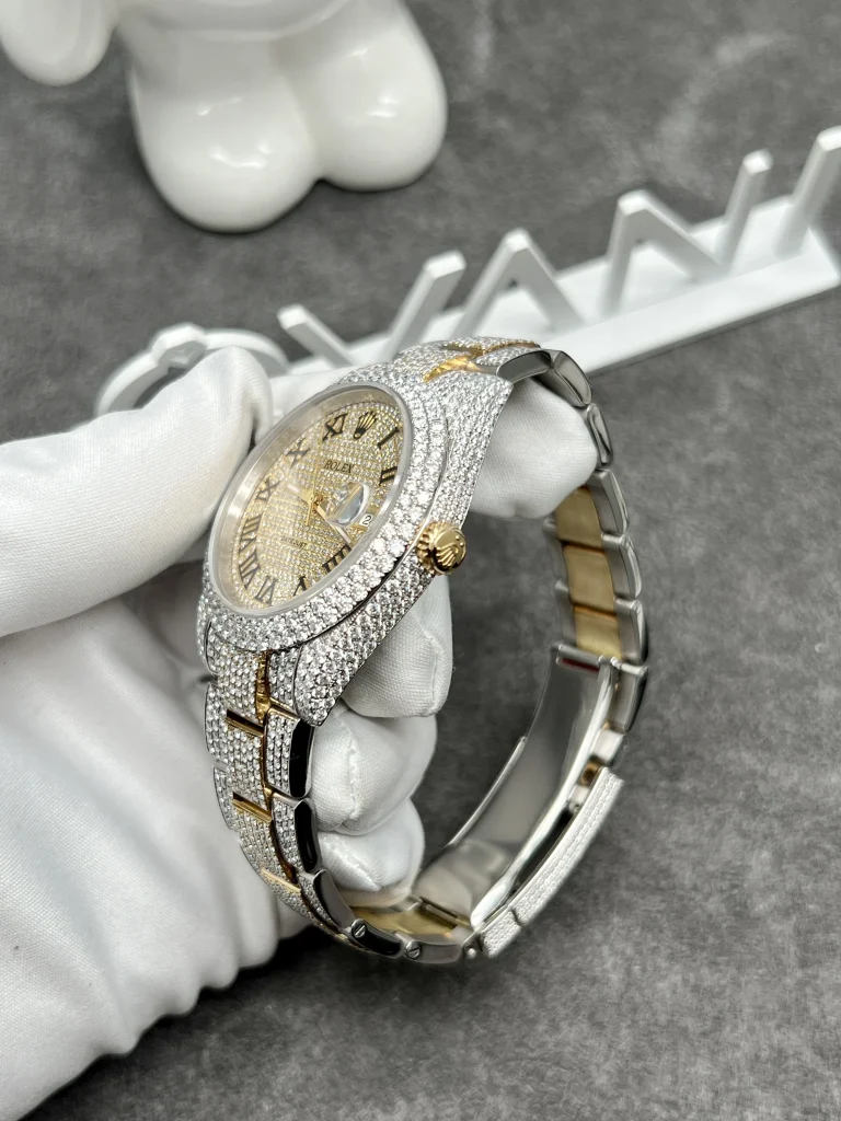 Rolex Iced Out Full Moissanite Diamonds DateJust Demi Gold 41mm (1)