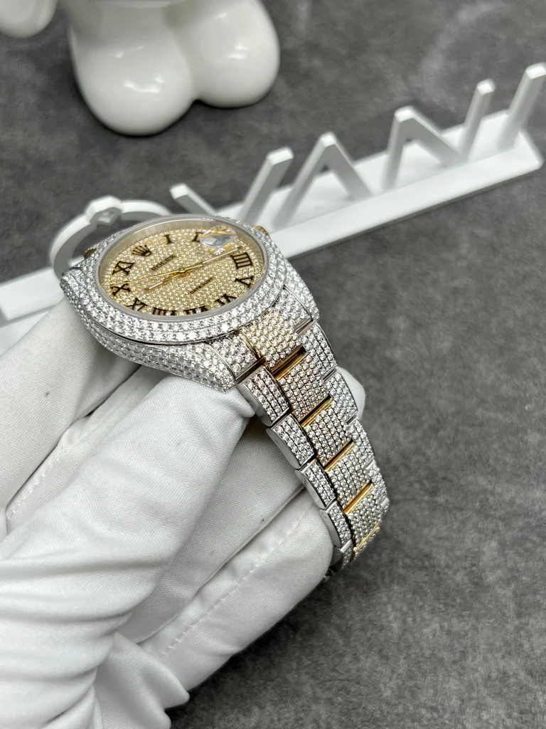 Rolex Iced Out Full Moissanite Diamonds DateJust Demi Gold 41mm (1)