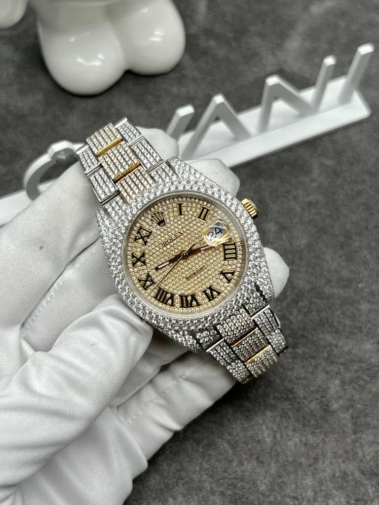 Rolex Iced Out Full Moissanite Diamonds DateJust Demi Gold 41mm (1)