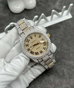 Rolex Iced Out Full Moissanite Diamonds DateJust Demi Gold 41mm (1)