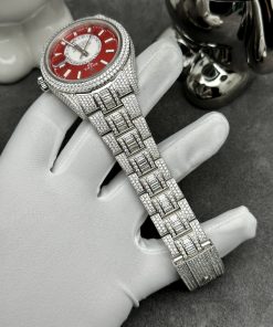 Rolex Iced Out Full Moissanite Diamonds Sky Dweller Red Dial 42mm (1)