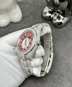 Rolex Iced Out Full Moissanite Diamonds Sky Dweller Red Dial 42mm (1)